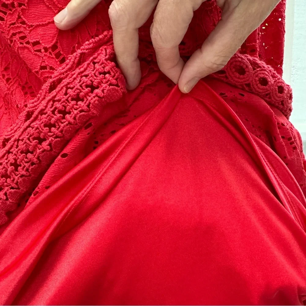 ALFANI solid red floral crochet lace overlay 3/4 sleeve dress-S - Picture 5 of 8